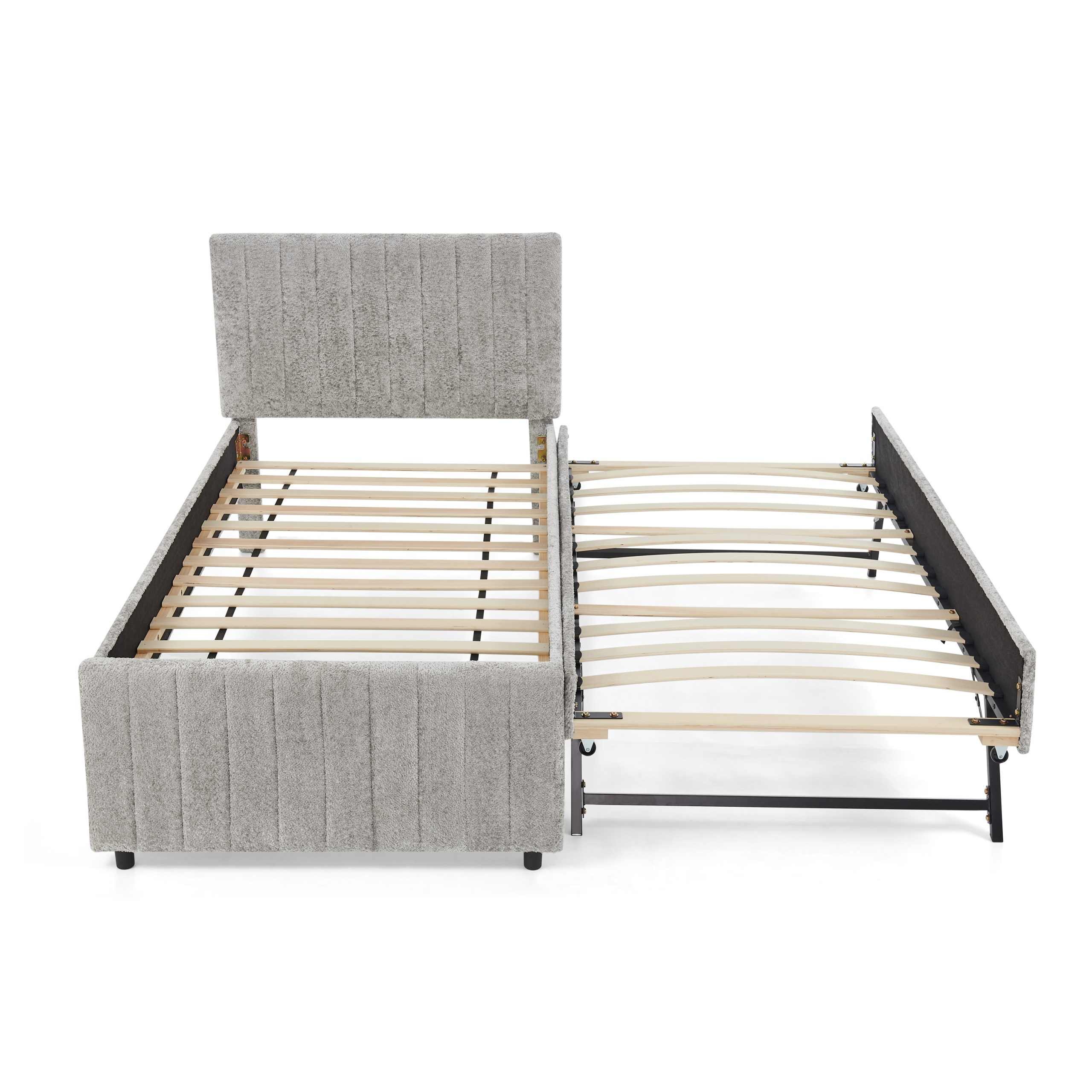 Twin Size Upholstered Bed with Vertical Channel Tufted Headboard & Nailhead Trim