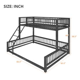 Twin XL over Queen Floor Bunk Bed with Ladder and Safety Guardrails