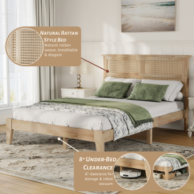 Full Size Solid Wood Bed with Rattan Headboard 45 Full Size Solid Wood Bed with Rattan Headboard