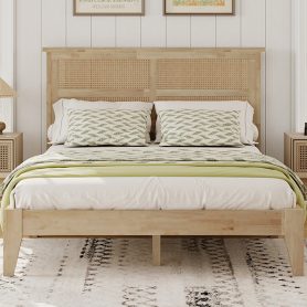 Full Size Solid Wood Bed with Rattan Headboard 50 Full Size Solid Wood Bed with Rattan Headboard