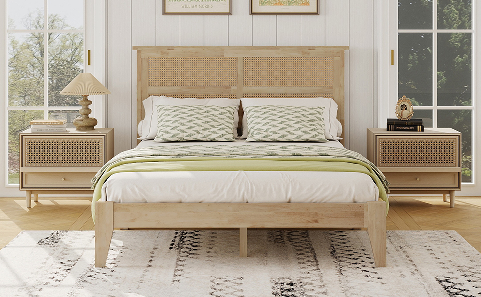 Full Size Solid Wood Bed with Rattan Headboard 22 Full Size Solid Wood Bed with Rattan Headboard