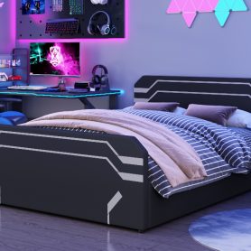Queen Size Upholstered Gaming Bed with Side-Lift Hydraulic Storage System