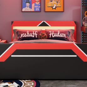 Queen Size Gaming Bed with Built-in 7-Color LED Lighting Headboard