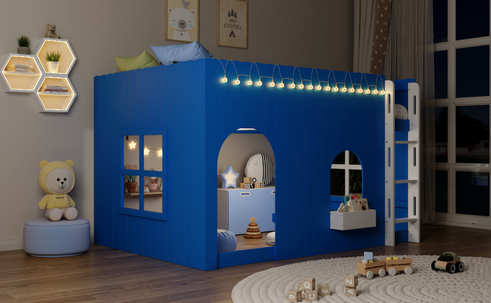 Full Size Kids Loft Bed With Warm LED Light String 17 Full Size Kids Loft Bed With Warm LED Light String