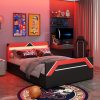Queen Size Gaming Bed with Built-in 7-Color LED Lighting Headboard