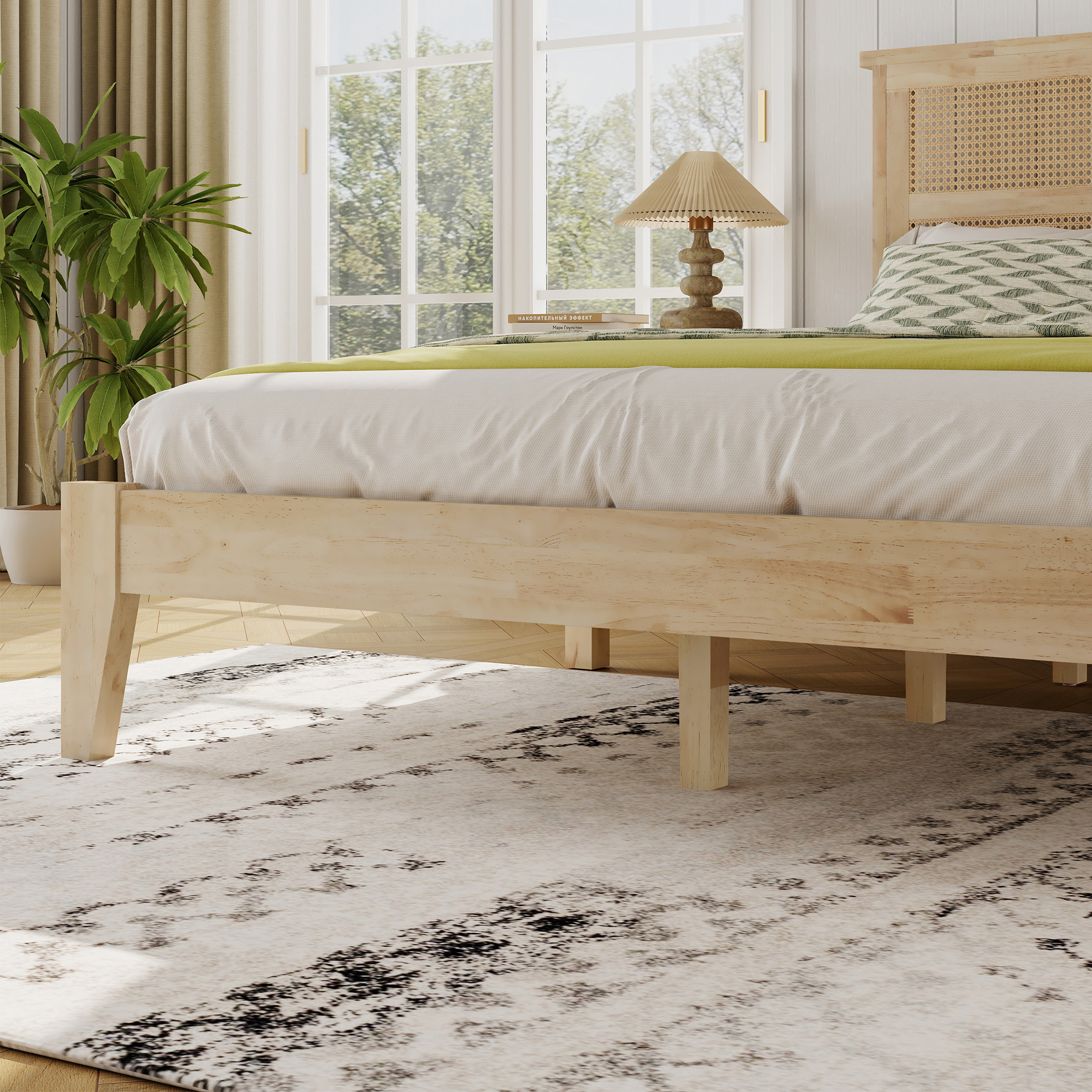 Full Size Solid Wood Bed with Rattan Headboard 11 Full Size Solid Wood Bed with Rattan Headboard