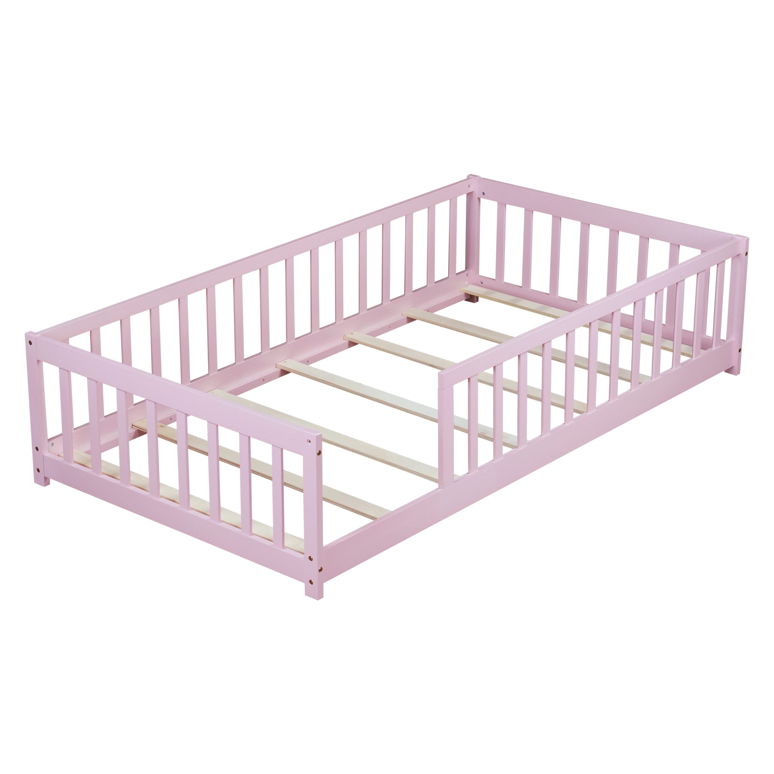 Twin Size Floor Bed with Fence without Door