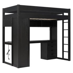 Twin Size Solid Wood Loft Bed with L-Shaped Desk and 4 Drawers