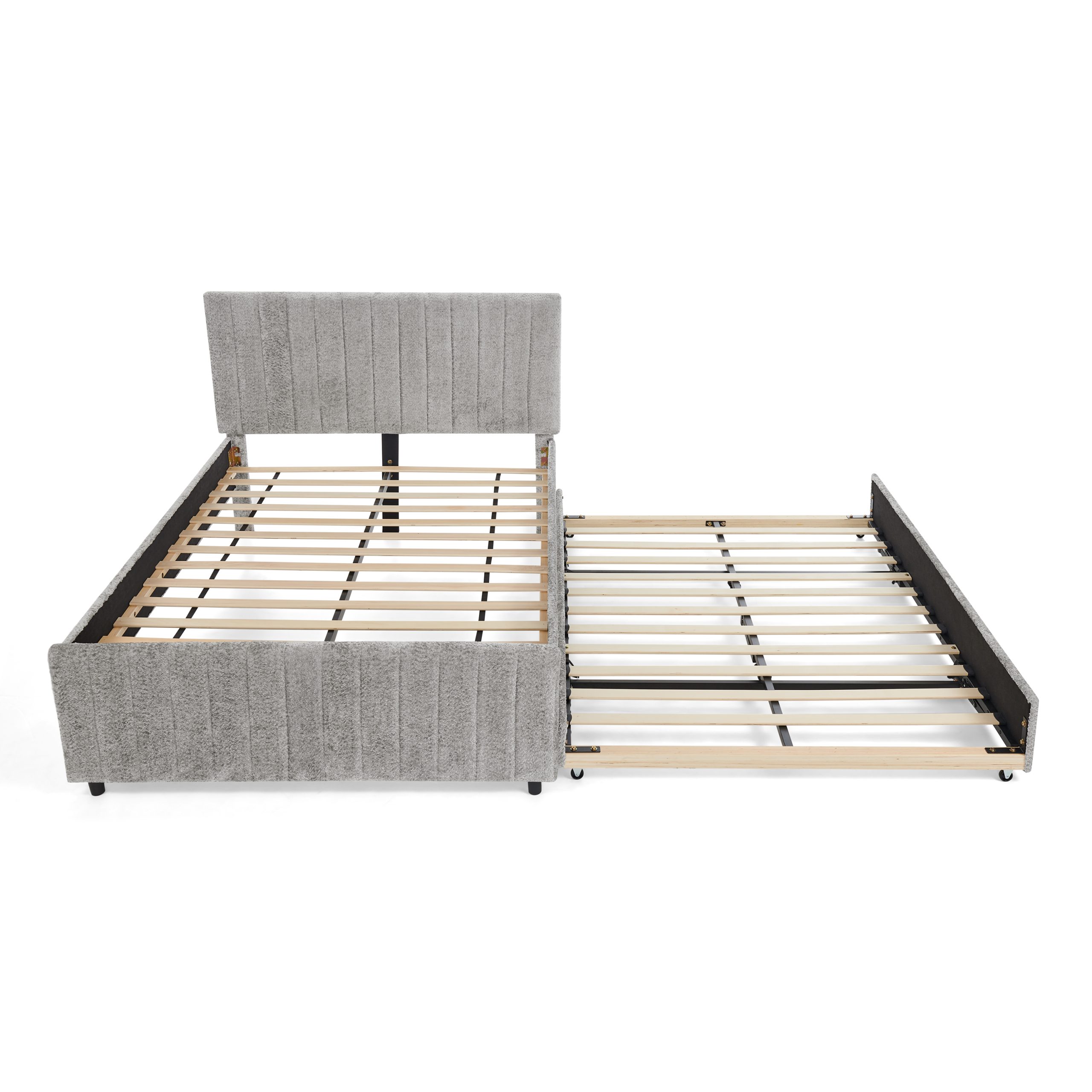 Full Size Upholstered Bed with Vertical Channel Tufted Headboard & Nailhead Trim