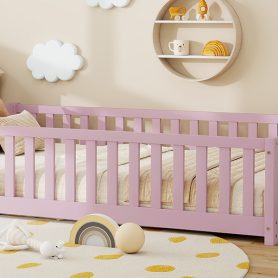 Twin Size Floor Bed with Fence without Door