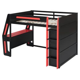 Full Size Gaming Loft Bed with Integrated Desk, Smart RGB LED Lights and USB Ports