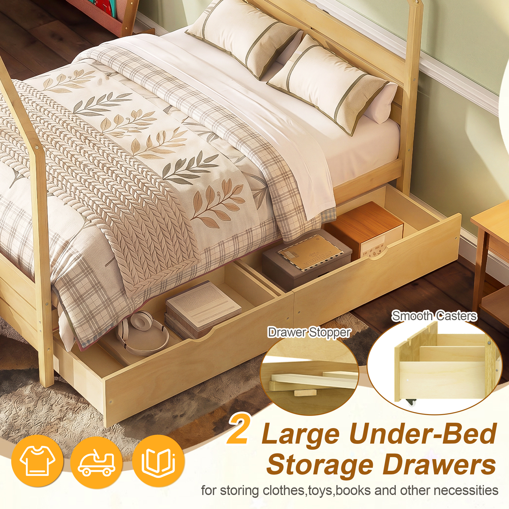 Full Size Montessori Bed With 2 Storage Drawers