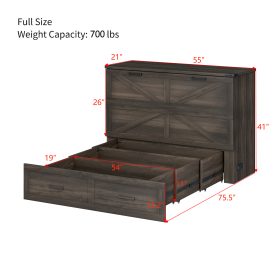 Full Size Farmhouse Murphy Cabinet Bed with Charging Station