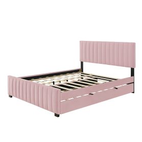 Queen Size Velvet Upholstered Platform Bed with Twin XL Size Trundle