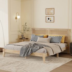 King Size Solid Wood Bed with Rattan Headboard 36 King Size Solid Wood Bed with Rattan Headboard