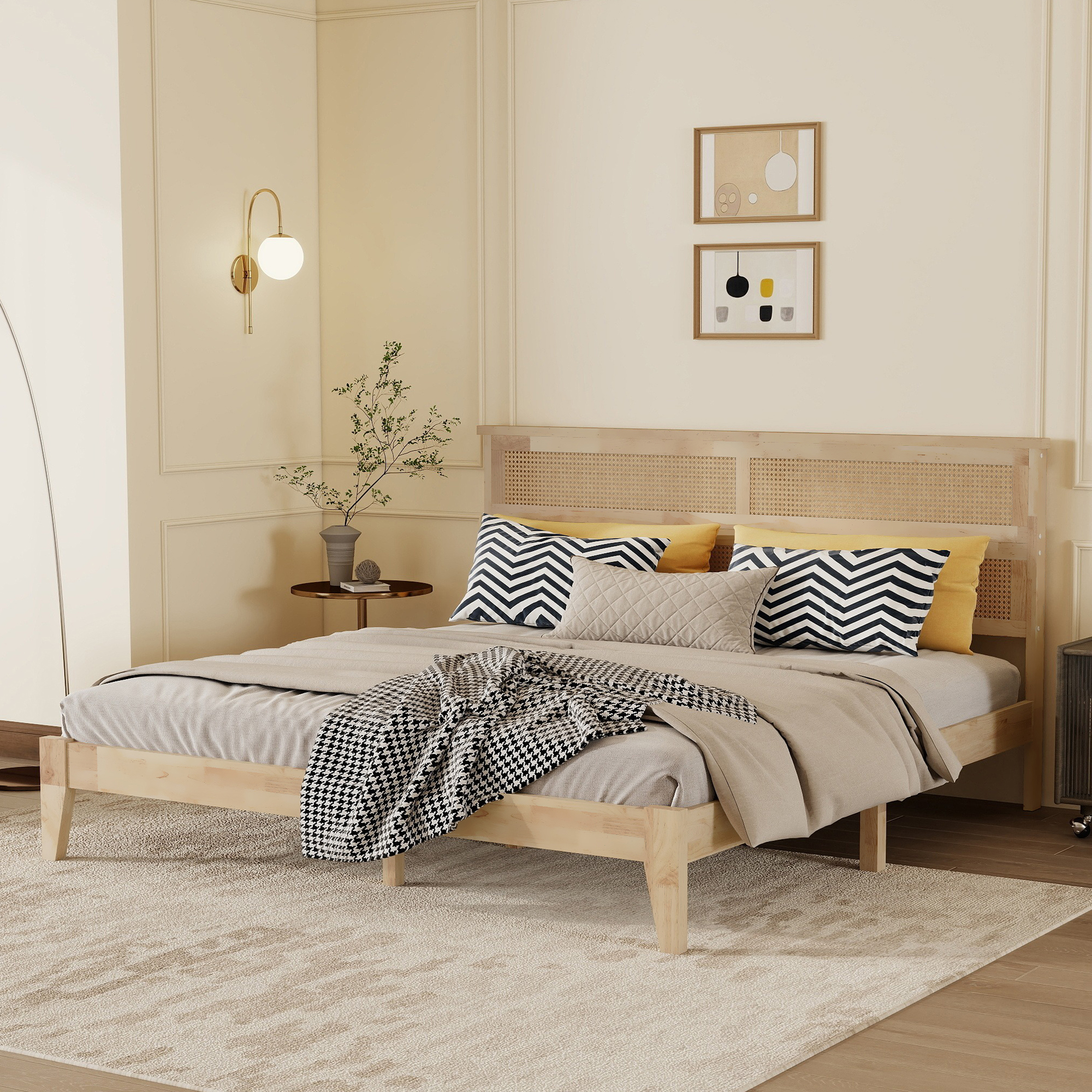 King Size Solid Wood Bed with Rattan Headboard 10 King Size Solid Wood Bed with Rattan Headboard