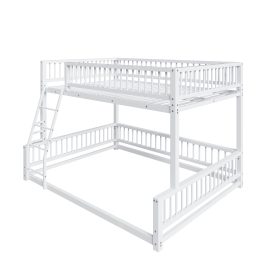 Full XL over Queen Floor Bunk Bed with Ladder and Safety Guardrails
