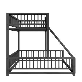 Twin XL over Queen Floor Bunk Bed with Ladder and Safety Guardrails