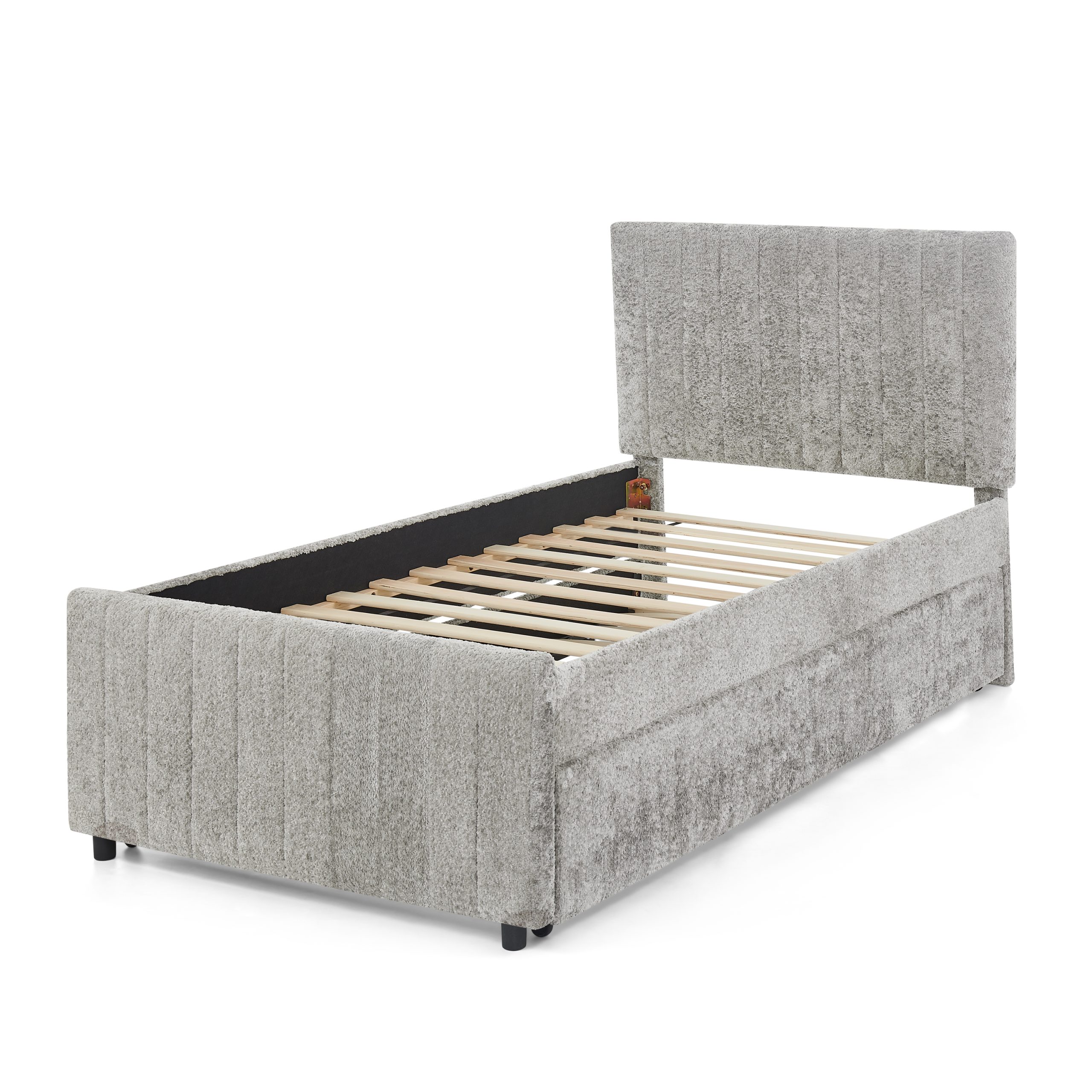 Twin Size Upholstered Bed with Vertical Channel Tufted Headboard & Nailhead Trim