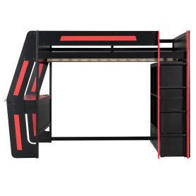 Full Size Gaming Loft Bed with Integrated Desk, Smart RGB LED Lights and USB Ports