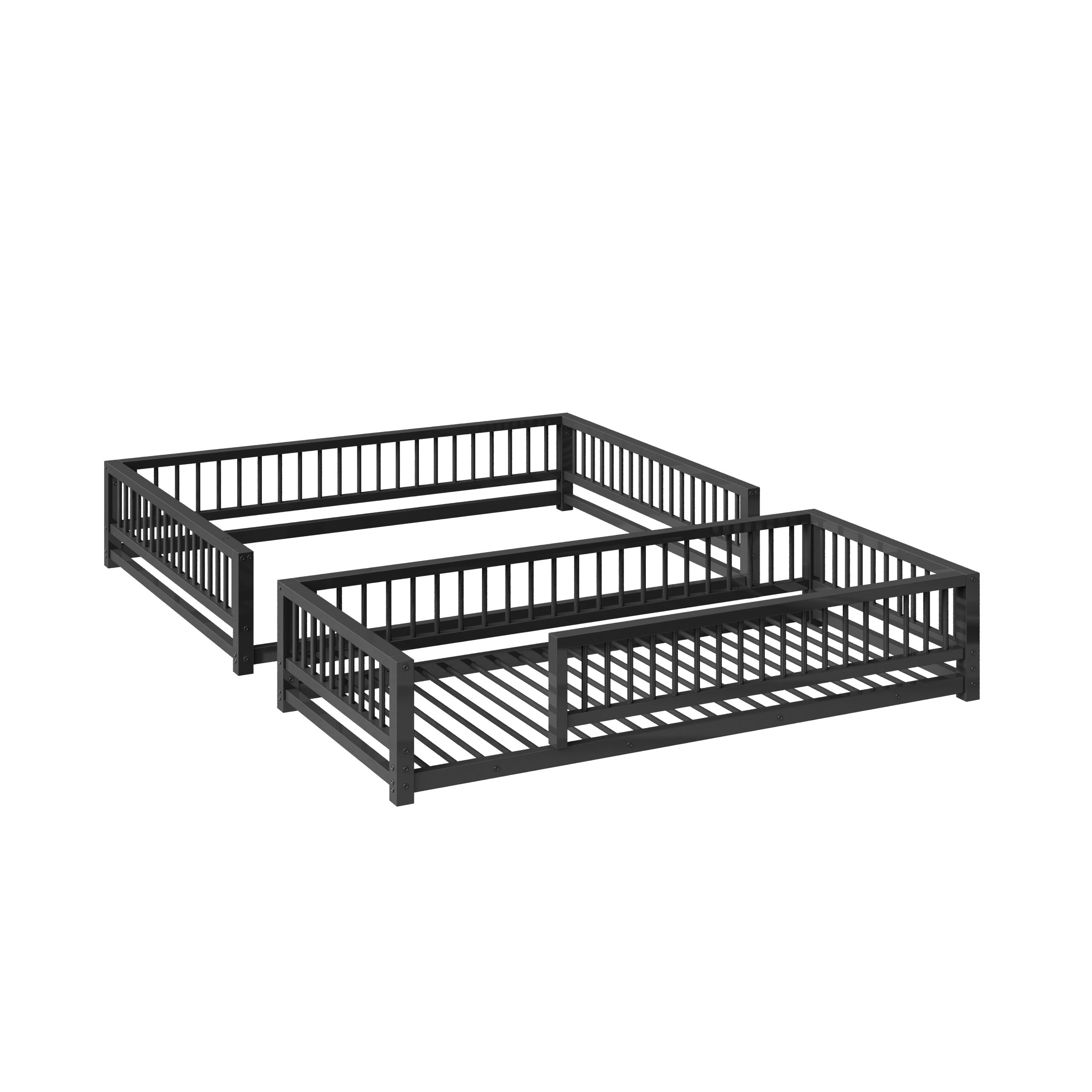 Twin XL over Queen Floor Bunk Bed with Ladder and Safety Guardrails