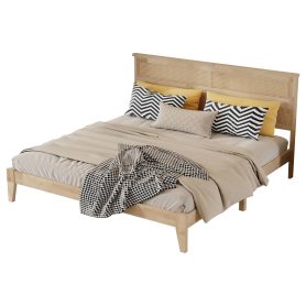 King Size Solid Wood Bed with Rattan Headboard 52 King Size Solid Wood Bed with Rattan Headboard