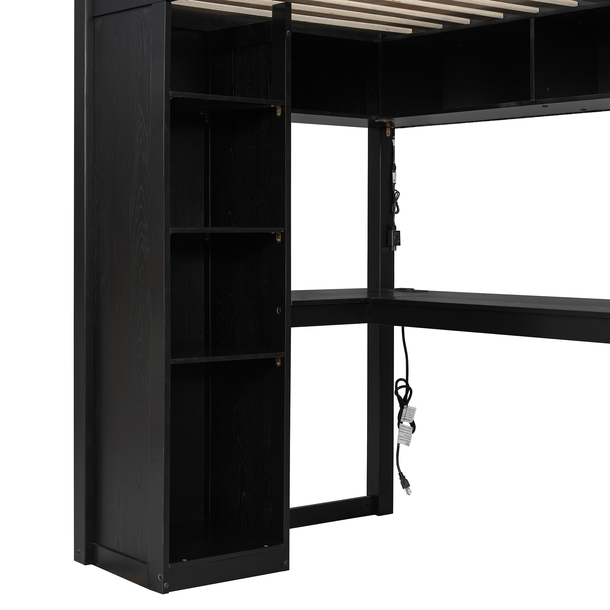 Twin Size Solid Wood Loft Bed with L-Shaped Desk and 4 Drawers