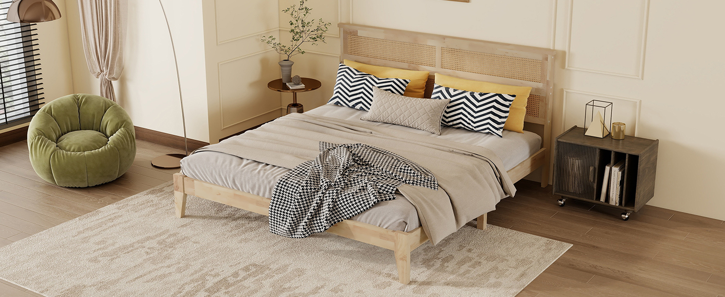 King Size Solid Wood Bed with Rattan Headboard 25 King Size Solid Wood Bed with Rattan Headboard