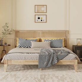 King Size Solid Wood Bed with Rattan Headboard 34 King Size Solid Wood Bed with Rattan Headboard