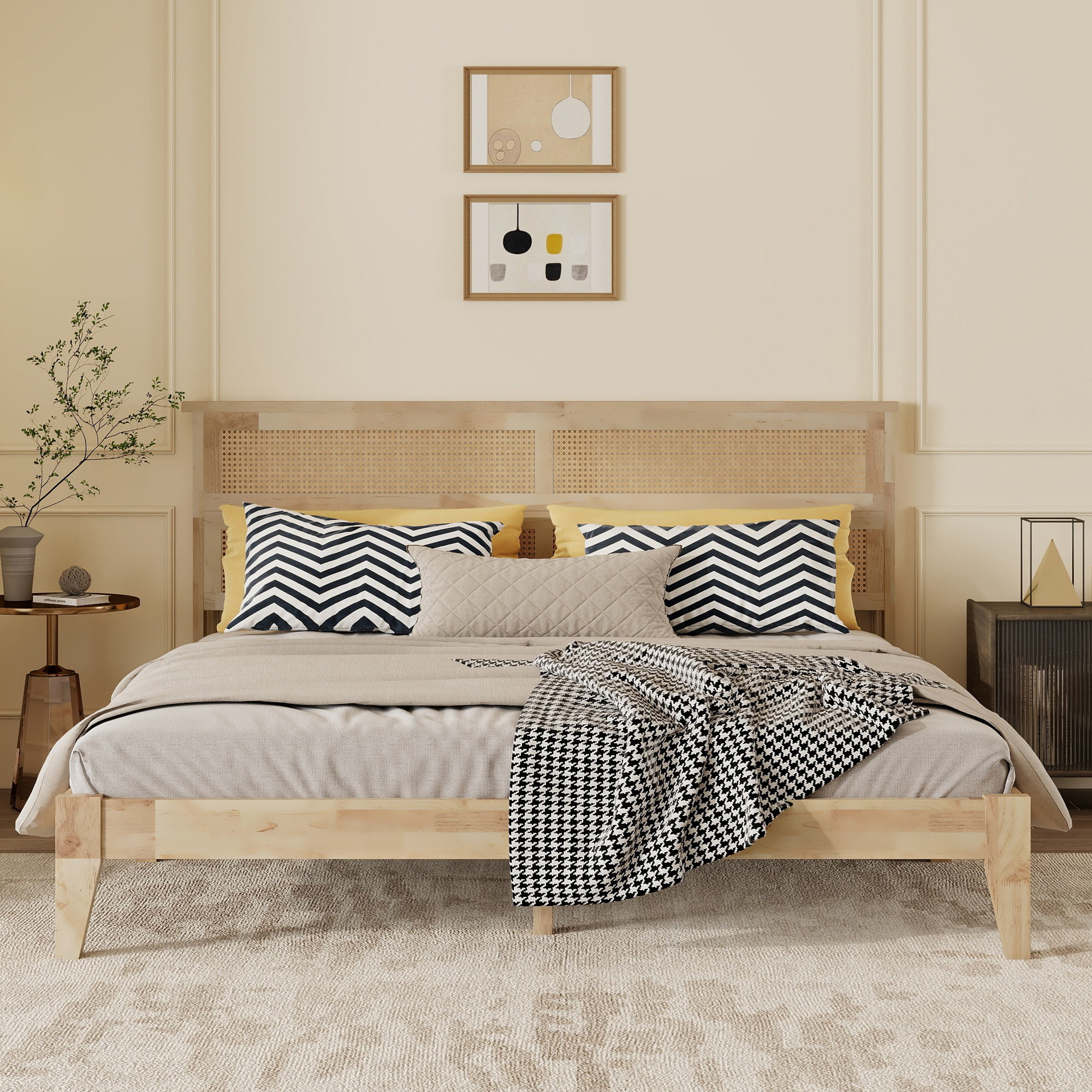 King Size Solid Wood Bed with Rattan Headboard 8 King Size Solid Wood Bed with Rattan Headboard