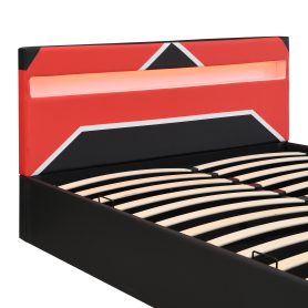 Queen Size Gaming Bed with Built-in 7-Color LED Lighting Headboard