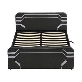 Queen Size Upholstered Gaming Bed with Side-Lift Hydraulic Storage System