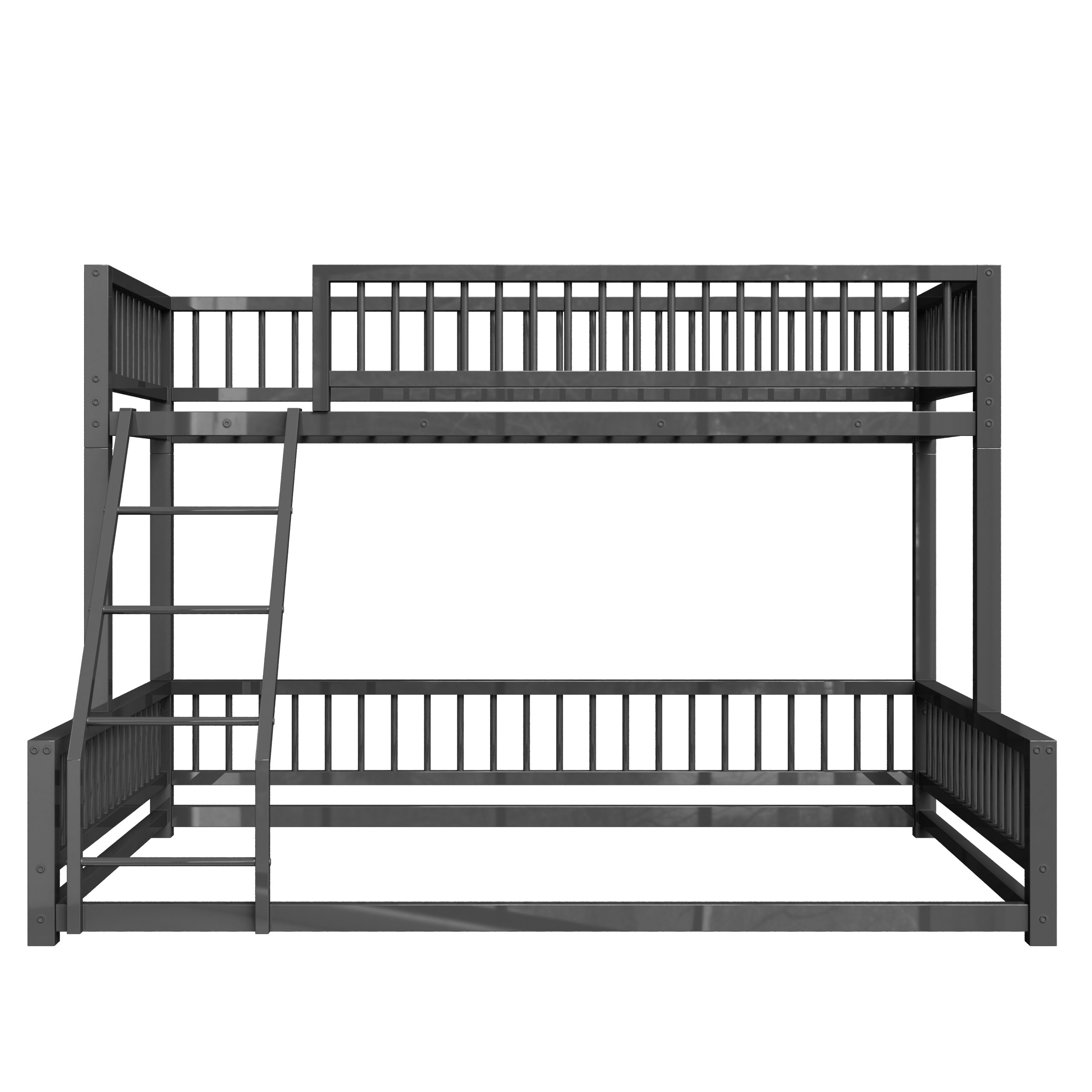 Twin XL over Queen Floor Bunk Bed with Ladder and Safety Guardrails