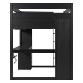 Full Size Solid Wood Loft Bed with L-Shaped Desk and 4 Drawers