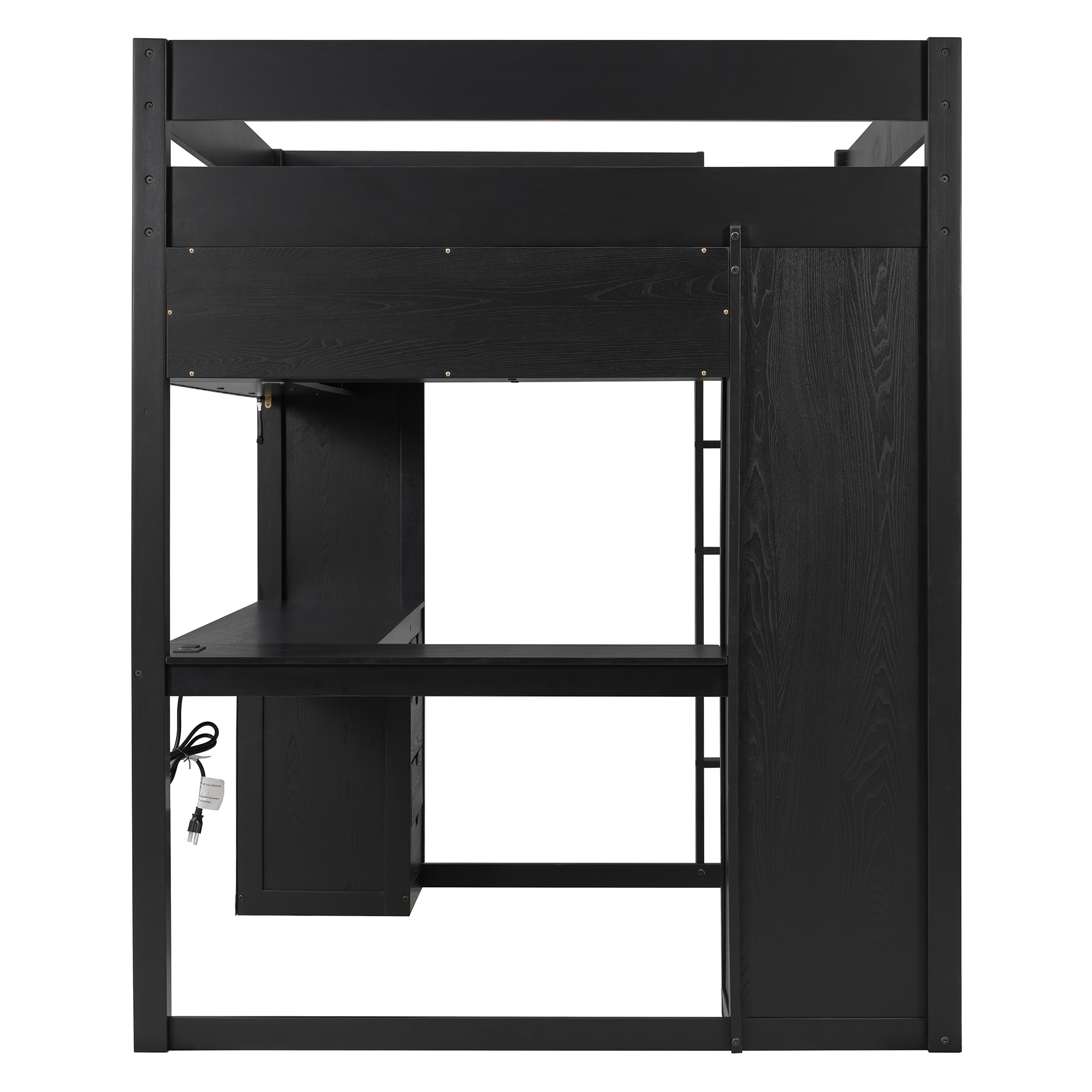 Full Size Solid Wood Loft Bed with L-Shaped Desk and 4 Drawers