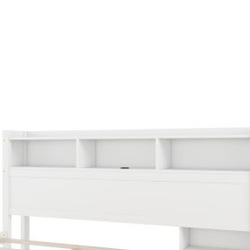 Wood King Bed with Drawers, Headboard And Pull Out Storage Cabinet