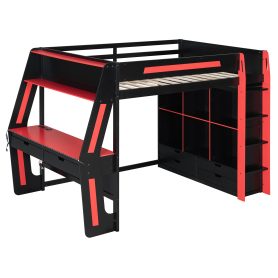Full Size Gaming Loft Bed with Integrated Desk, Smart RGB LED Lights and USB Ports