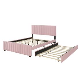 Queen Size Velvet Upholstered Platform Bed with Twin XL Size Trundle