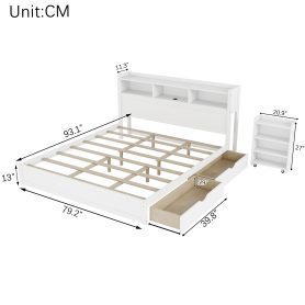 Wood King Bed with Drawers, Headboard And Pull Out Storage Cabinet
