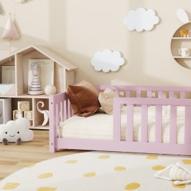 Twin Size Floor Bed with Fence without Door