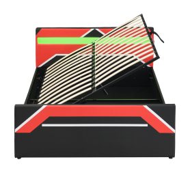 Queen Size Gaming Bed with Built-in 7-Color LED Lighting Headboard