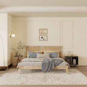 King Size Solid Wood Bed with Rattan Headboard 45 King Size Solid Wood Bed with Rattan Headboard