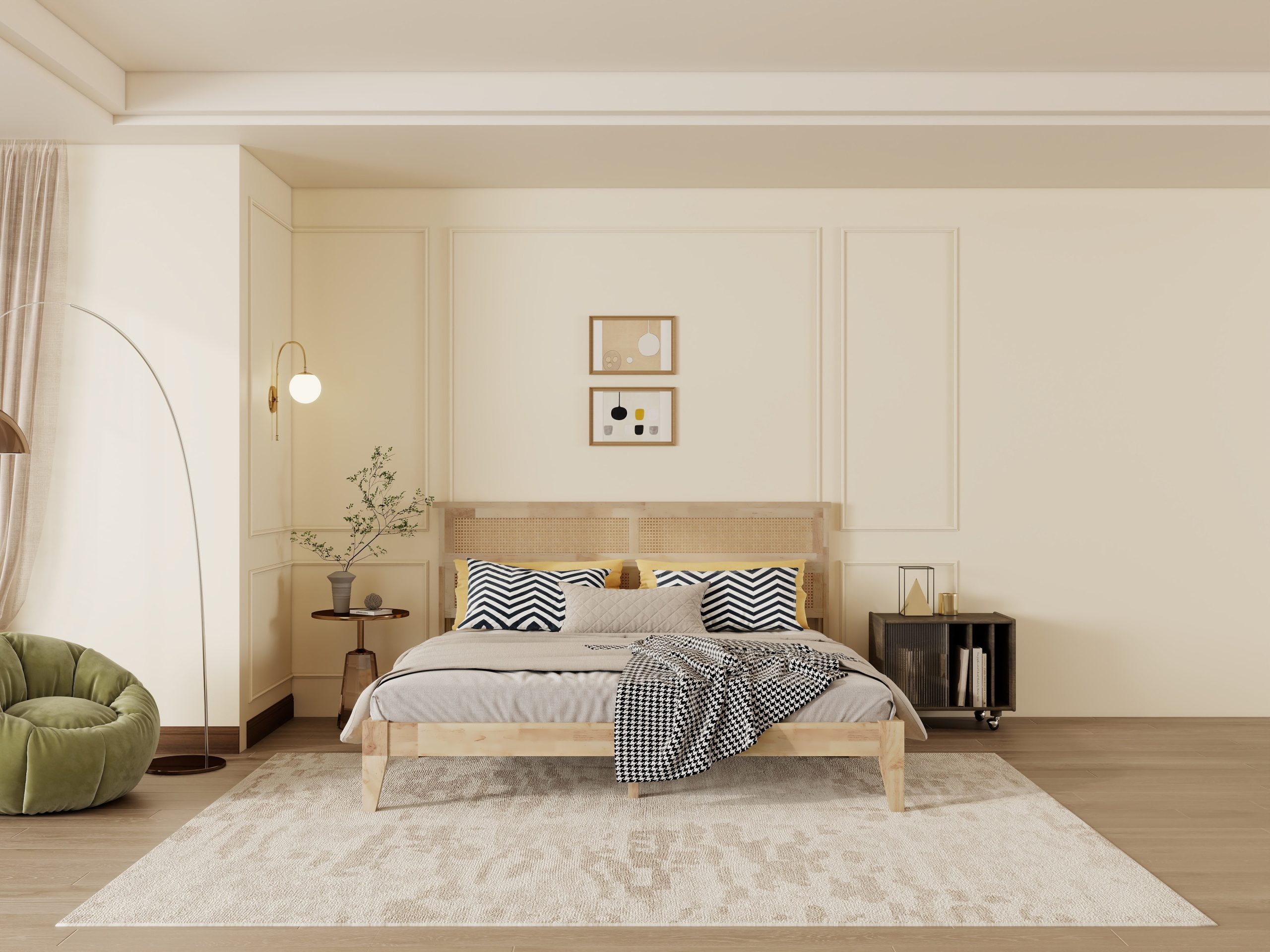 King Size Solid Wood Bed with Rattan Headboard 19 King Size Solid Wood Bed with Rattan Headboard