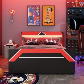 Queen Size Gaming Bed with Built-in 7-Color LED Lighting Headboard