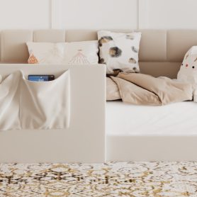 Velvet Upholstered Sofa Bed with High Side Panels and Side Entrance