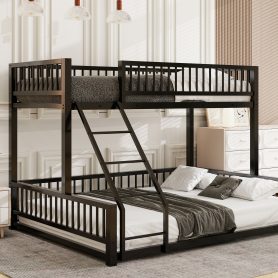 Twin XL over Queen Floor Bunk Bed with Ladder and Safety Guardrails
