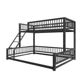 Twin XL over Queen Floor Bunk Bed with Ladder and Safety Guardrails