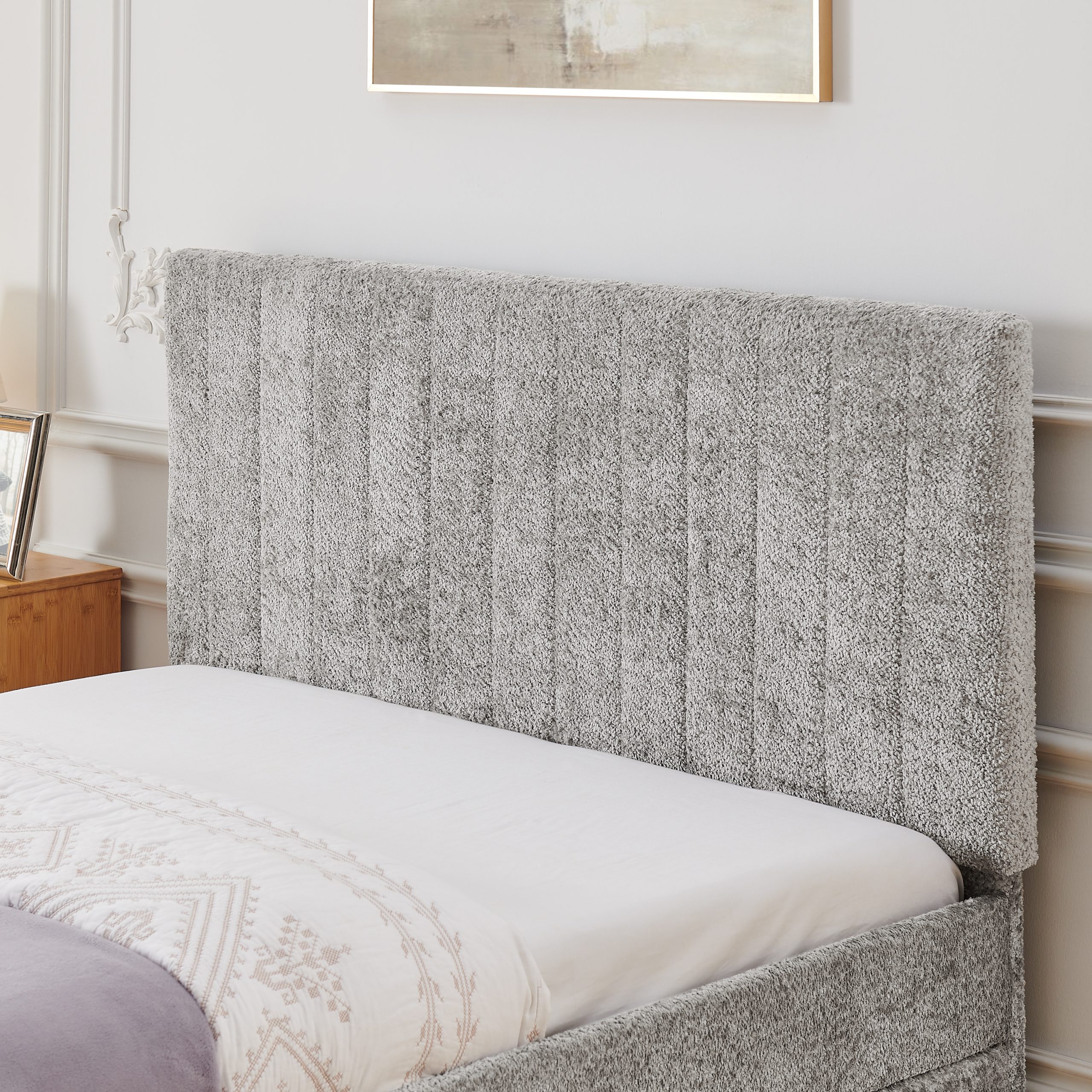 Full Size Upholstered Bed with Vertical Channel Tufted Headboard & Nailhead Trim