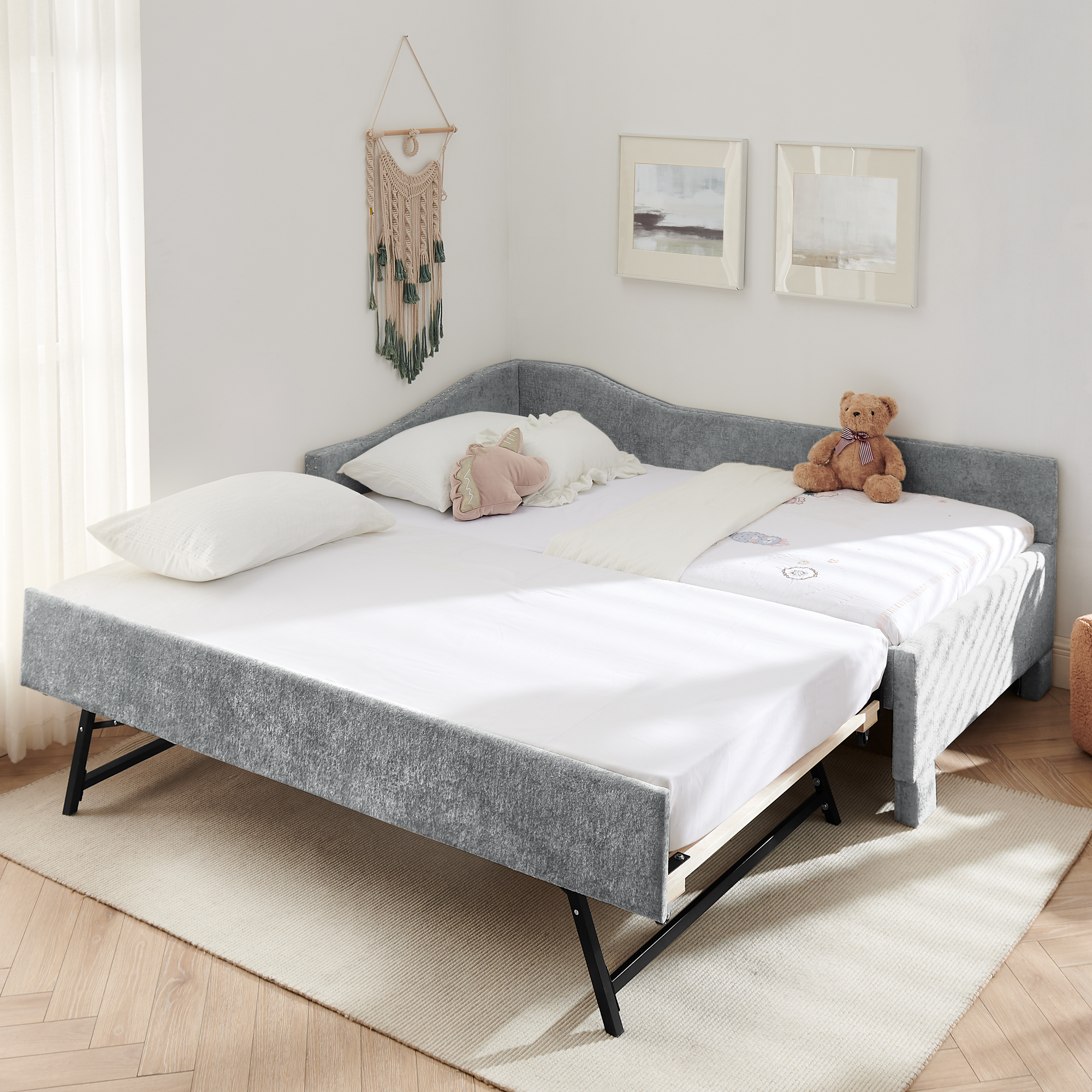 Twin Size Curved Round Edge Padded Backrest Daybed