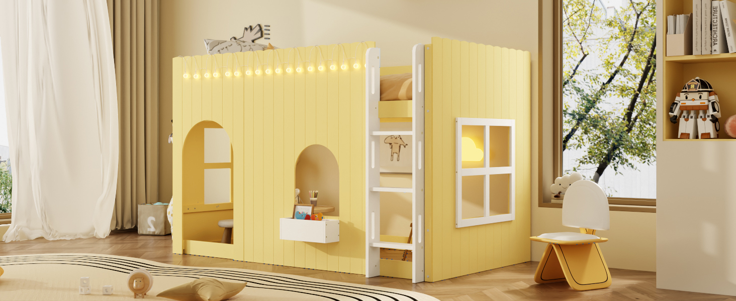 Twin Size Kids Loft Bed With Warm Led Light String 14 Twin Size Kids Loft Bed With Warm Led Light String